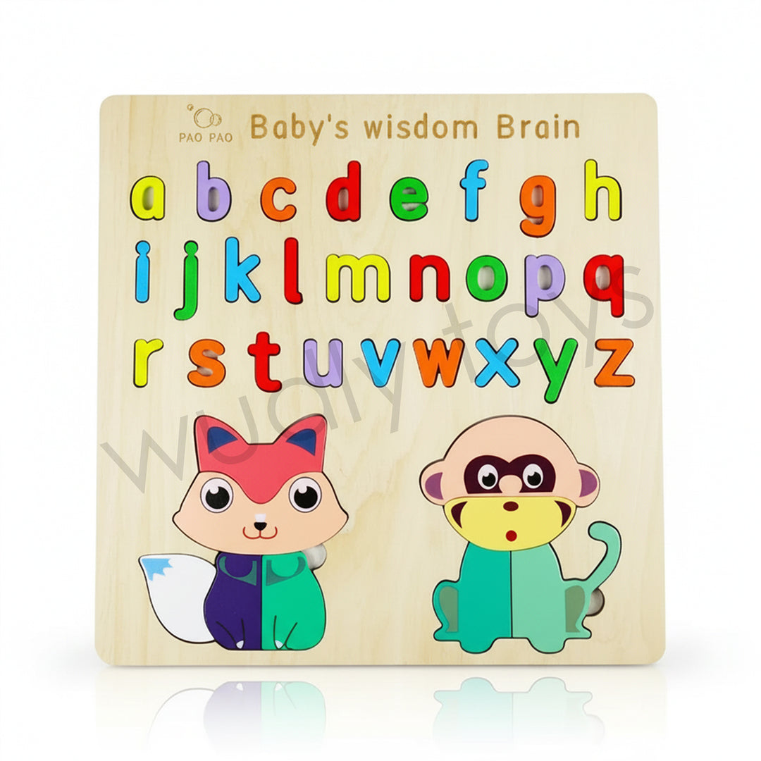 Wudly Toys Wooden 4 Smart Brain Puzzle Board | Alphabet & Shapes
