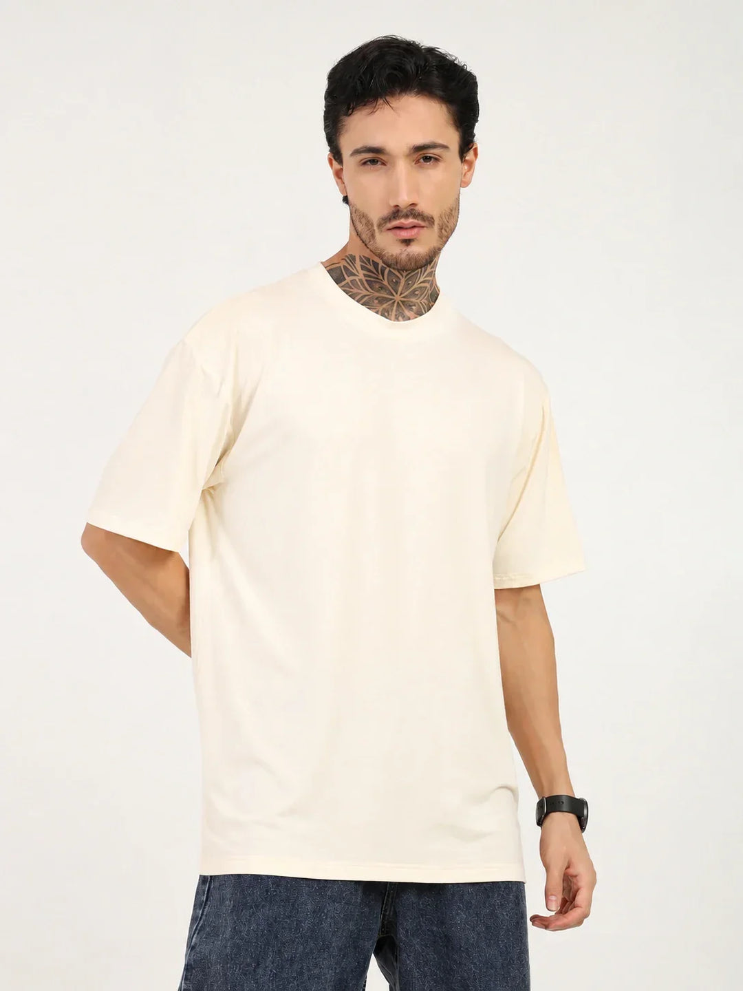 Men Oversized Plain Bamboo T-Shirt – Soft, Breathable & Sustainable | Beige