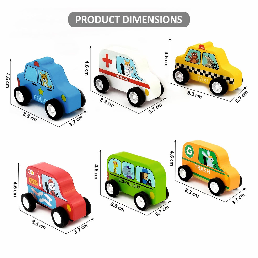 Wudly Wooden Car set (Police, Taxi , Fire fighter, School bus, Ambulance, Trash 