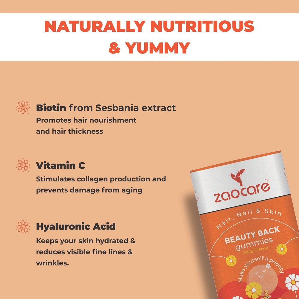 Zaocare Beauty Back Biotin Gummies For Men & Women | For Hair, Nail & Skin | Plant Based