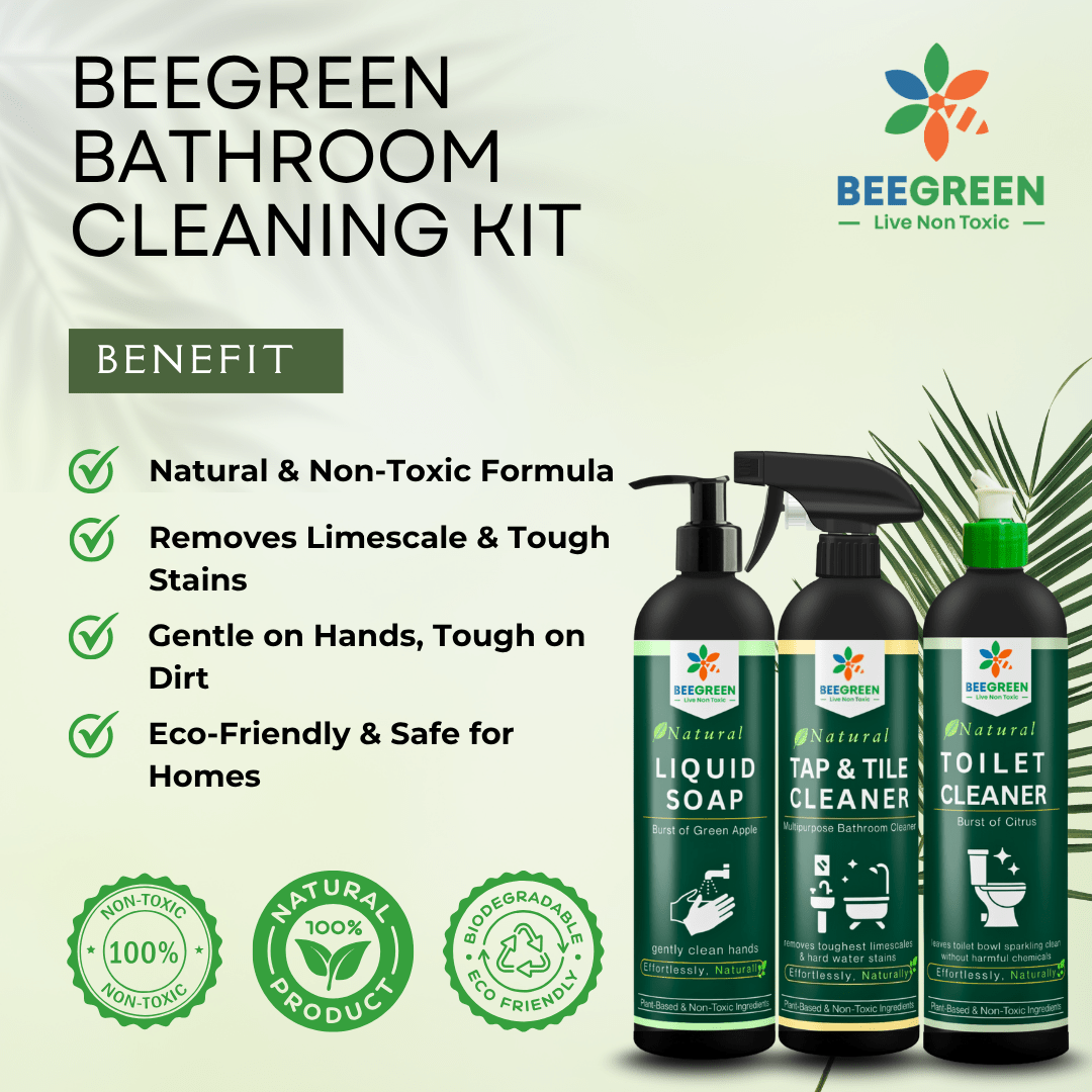 BeeGreen Bathroom Cleaning Kit | Natural Tap & Tile Cleaner, Toilet Cleaner & Hand Wash | Non - Toxic, Plant - Based & Eco - Friendly | Gentle on Skin, Tough on Stains | Bathroom Essentials Combo - Suspire