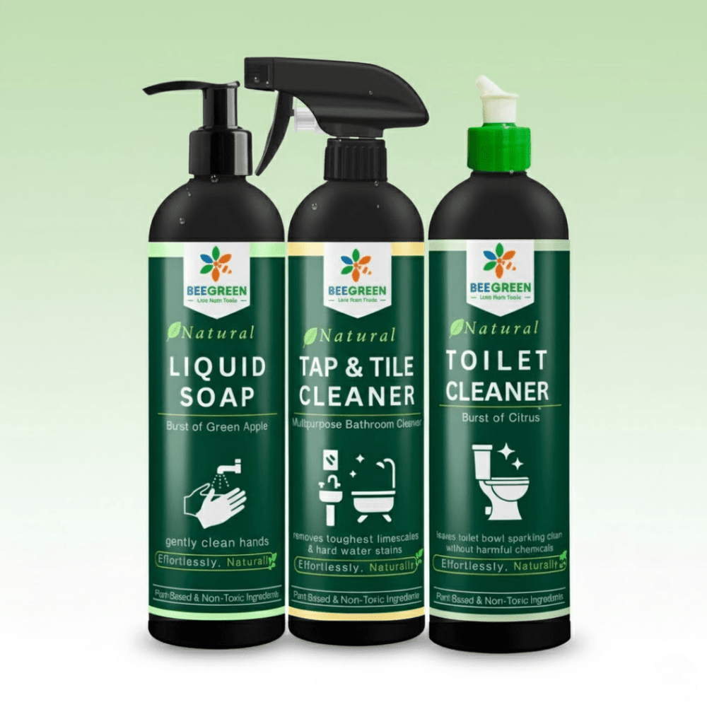 BeeGreen Bathroom Cleaning Kit | Natural Tap & Tile Cleaner, Toilet Cleaner & Hand Wash | Non-Toxic, Plant-Based & Eco-Friendly | Gentle on Skin, Tough on Stains | Bathroom Essentials Combo