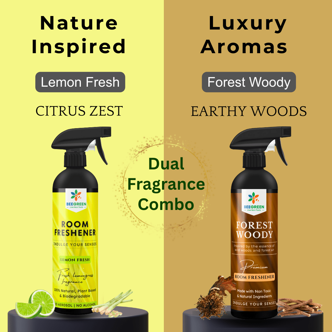 BeeGreen Room Freshener Spray Combo of 2 500ml Each Lemon Fresh Forest Woody - Suspire