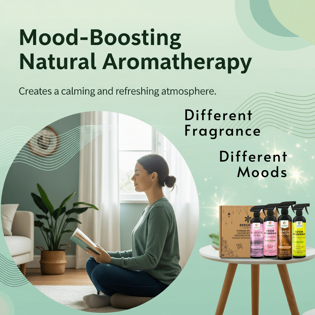 BeeGreen Room Freshener Spray pack of 3 ( 500ml Each), Natural, Plant Based Ingredients, Essential Oils based, Irritant - Free, chemical free - Suspire