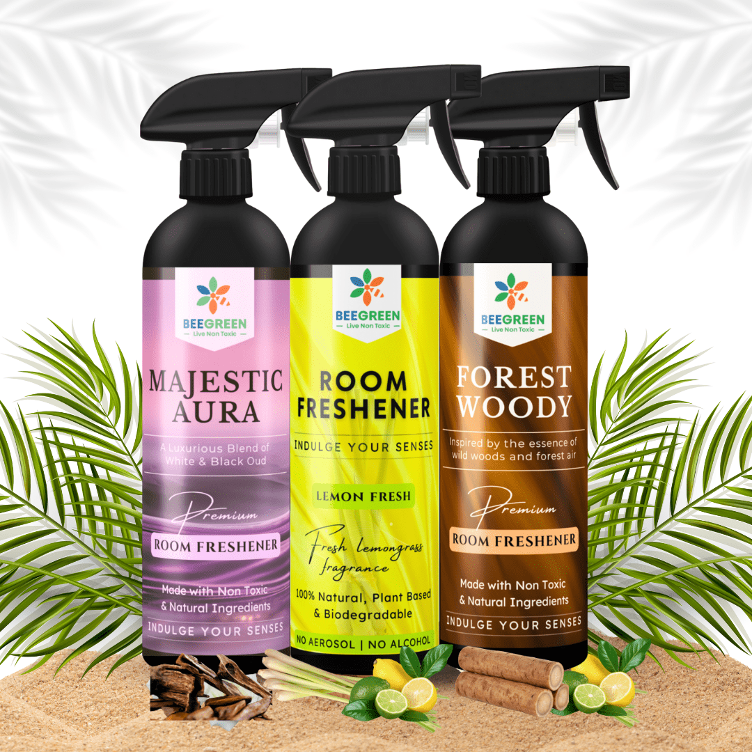 BeeGreen Room Freshener Spray pack of 3 ( 500ml Each), Natural, Plant Based Ingredients, Essential Oils based, Irritant - Free, chemical free - Suspire