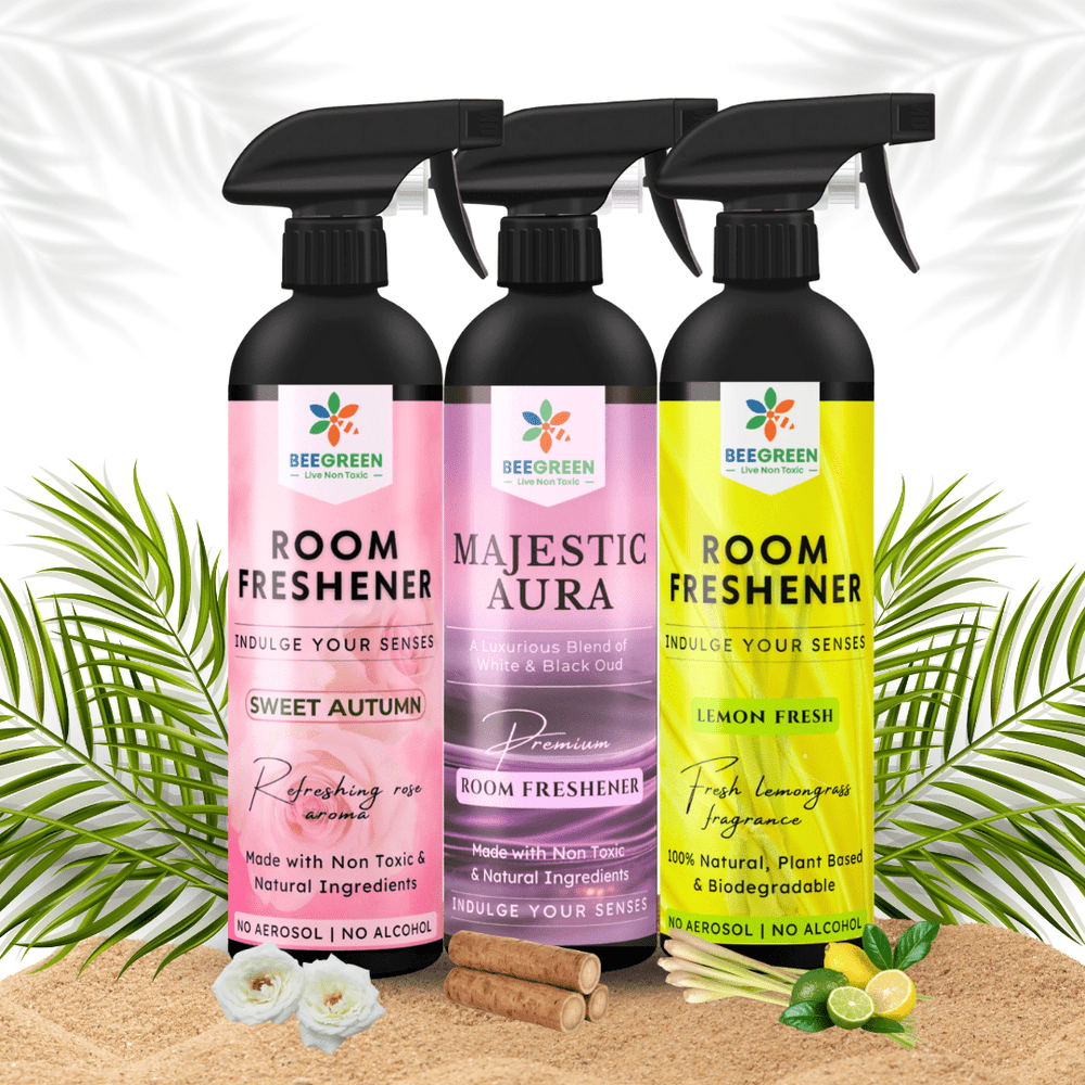 BeeGreen Room Freshener Spray pack of 3 ( 500ml Each), Natural, Plant Based Ingredients, Essential Oils based, Irritant-Free, chemical free