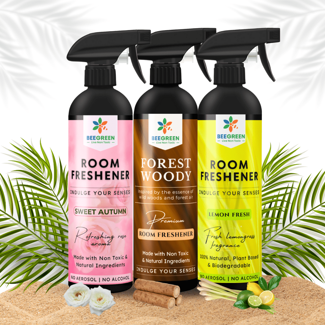 BeeGreen Room Freshener Spray pack of 3 ( 500ml Each), Natural, Plant Based Ingredients, Essential Oils based, Irritant - Free, chemical free - Suspire