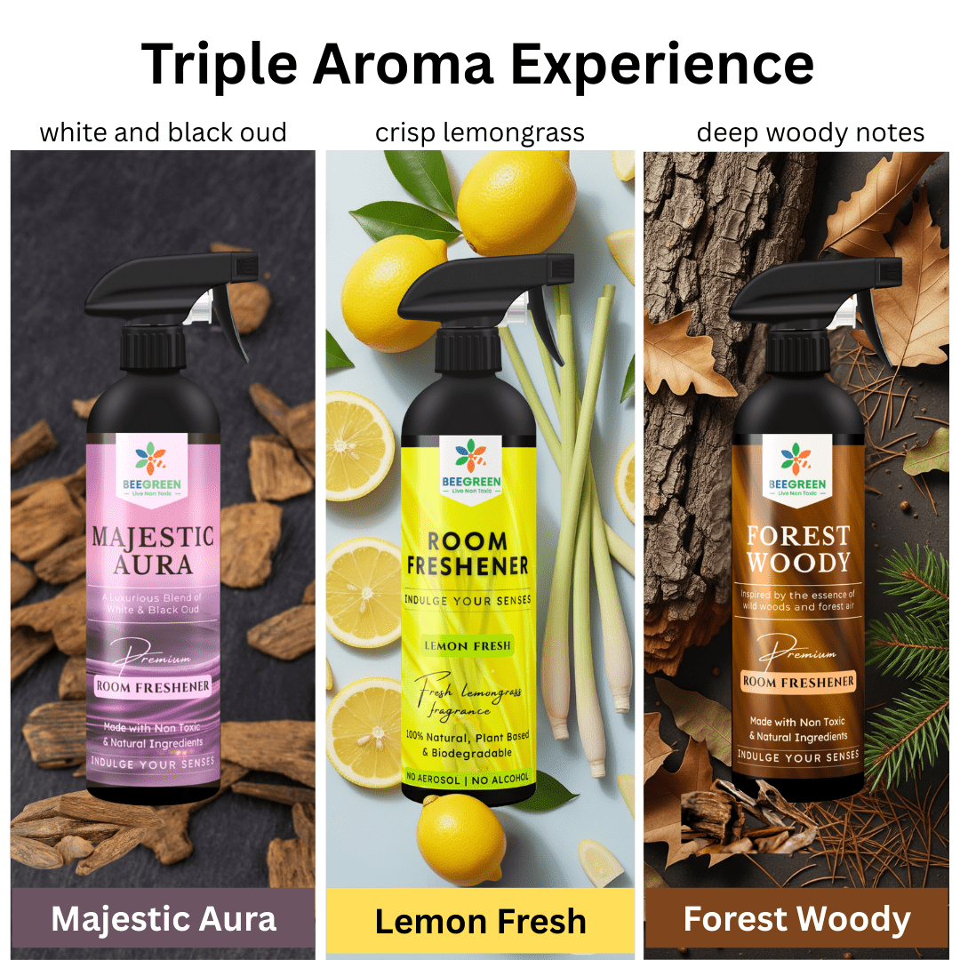 BeeGreen Room Freshener Spray pack of 3 ( 500ml Each), Natural, Plant Based Ingredients, Essential Oils based, Irritant - Free, chemical free - Suspire