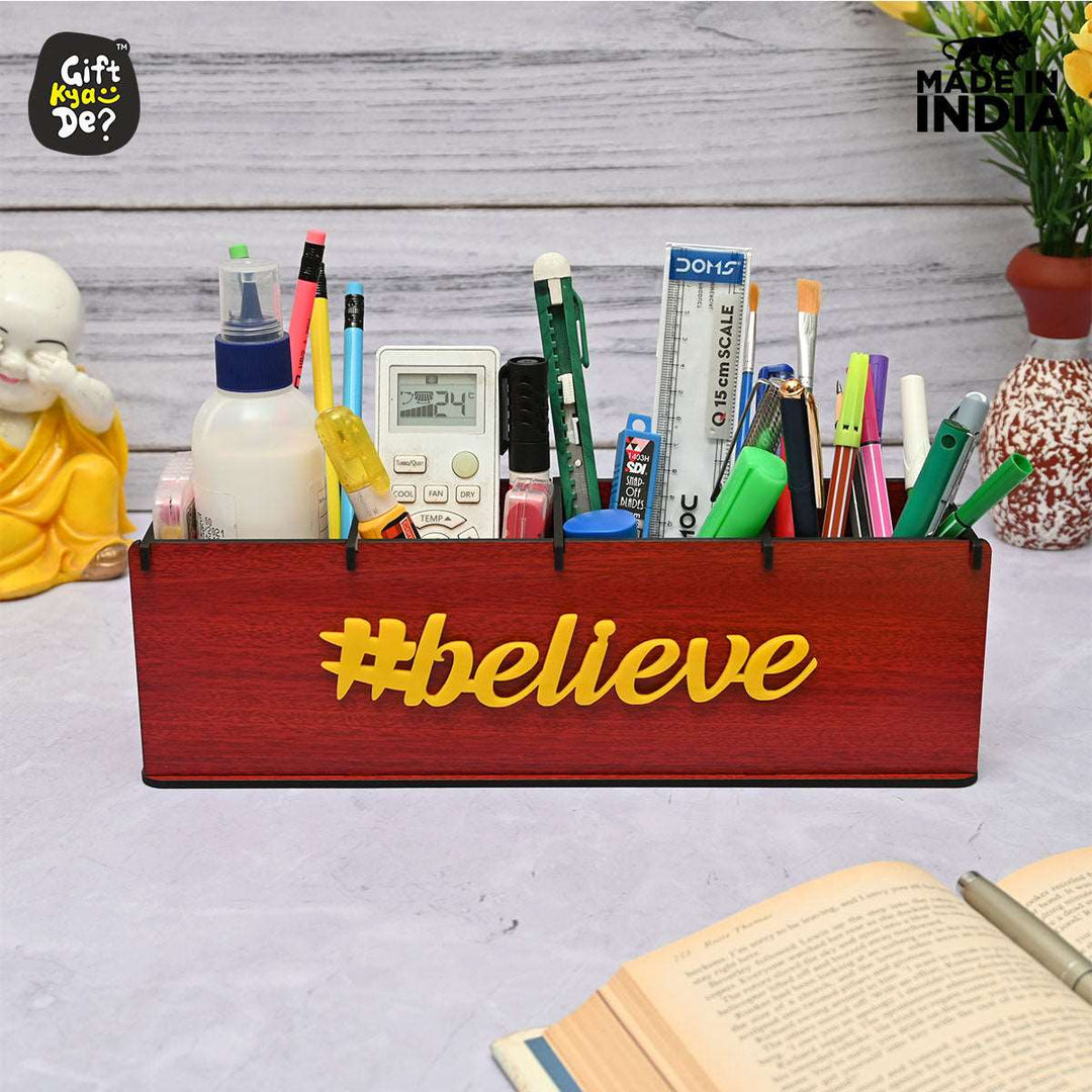 Gift Kya De Motivational Desk Organizer | 4 Compartments | Desk Accessories
