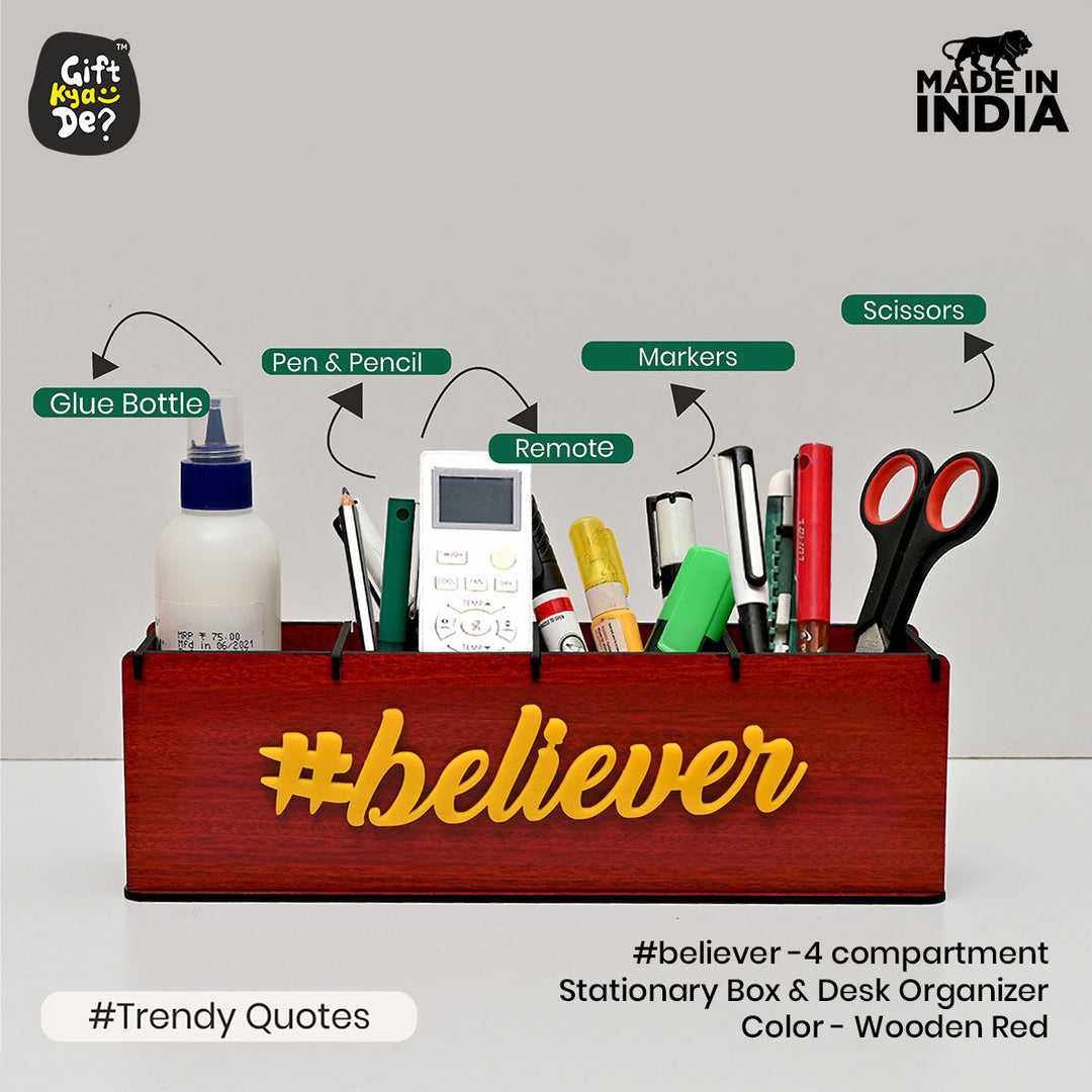 Gift Kya De Motivational Desk Organizer | 4 Compartments | Desk Accessories