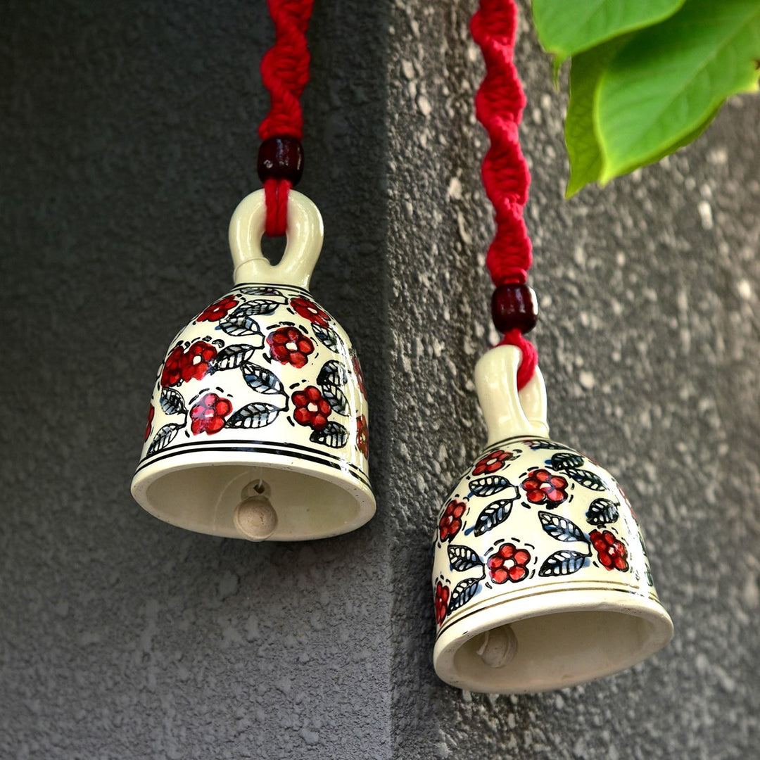 Gathari Macrame Ceramic Home Decor Bells for Home and Office (Set of 2)