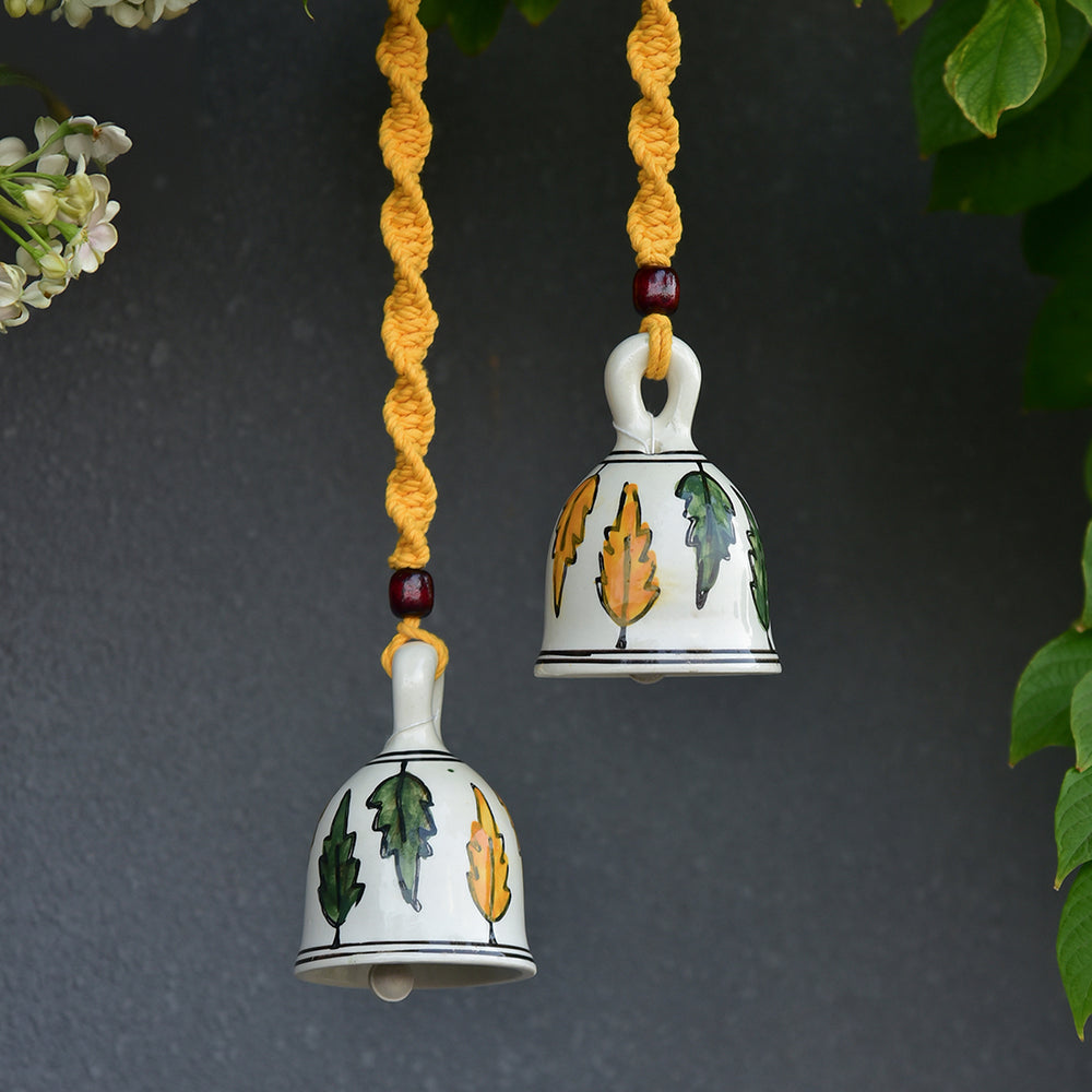 Gathari Macrame Ceramic Home Decor Bells for Home and Office (Set of 2)