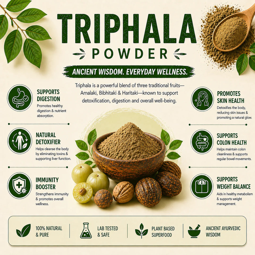 VaidyaRoots Triphala Powder | 100% Pure Ayurvedic Blend | Amla, Haritaki, Bibhitaki | Supports Digestion, Detox & Gut Health | Natural & Chemical-Free