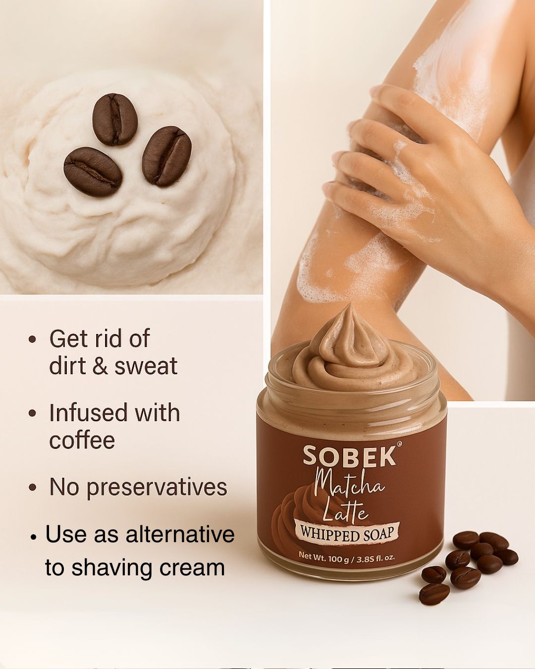 Sobek Naturals Mocha Latte Coffee Whipped Cream Soap and Body Wash 100 gm