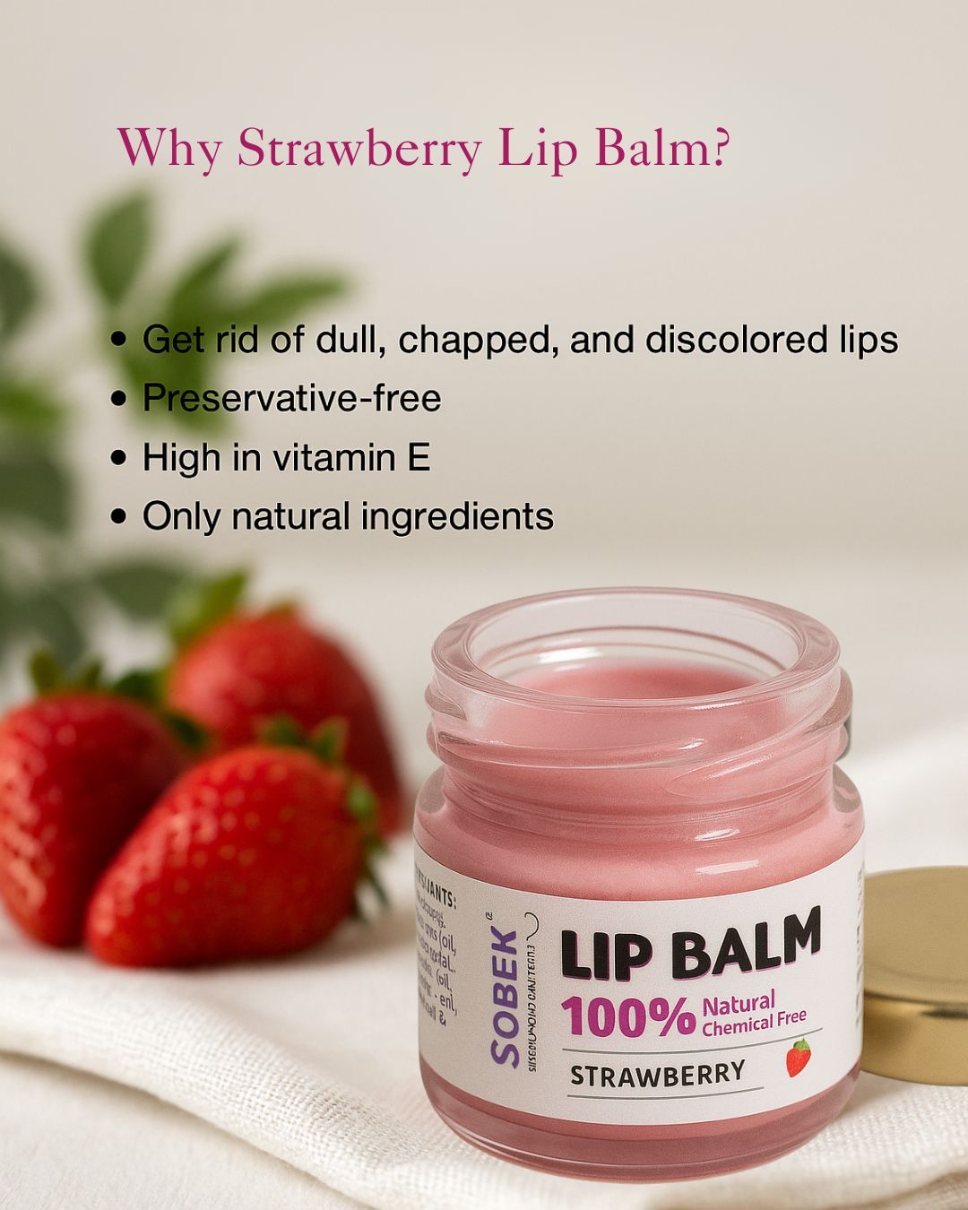 Sobek Naturals Berry Bliss- Strawberry Lip Balm Butter 15 gm