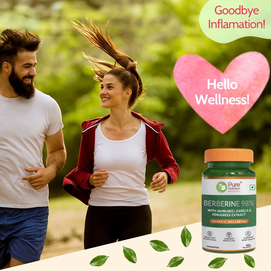 Pure Nutrition BERBERINE 98% supplement with Jamubeej, Karela, Fenugreek extract -Helps in weight management, Balance sugar level & Support Heart Health - 60 Veg tablet