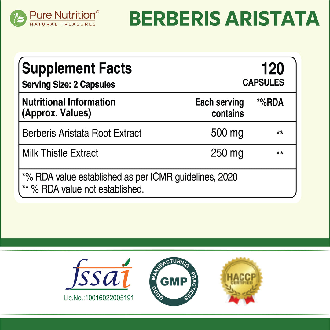 Berberis Aristata 60 Capsules  Berberine 95% & Milk Thistle | Liver Support