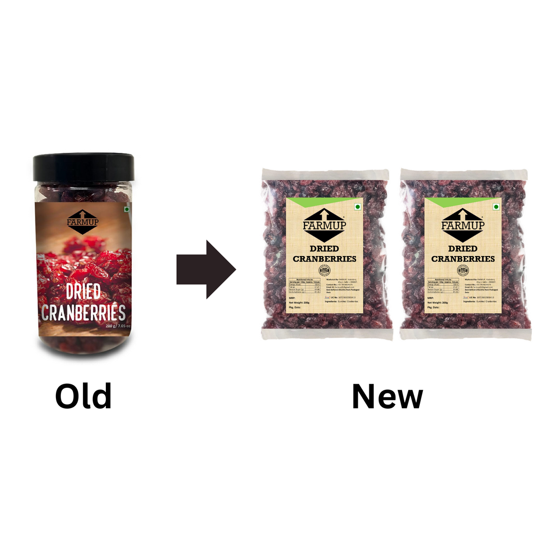 FARMUP Dried Cranberries, Unsweetened, Raw, Sundried, 200 grams