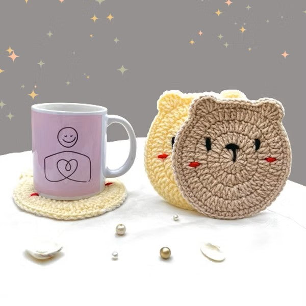 P Palettes Handmade Crochet Teddy Coaster – Cute Bear Drink Coaster for Home Decor