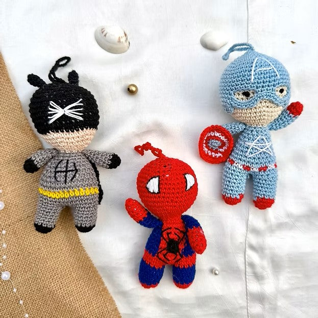 P Palettes Handmade Crochet Superhero Keychain Toys – Cute Amigurumi Mini Dolls for Kids & Marvel Fans