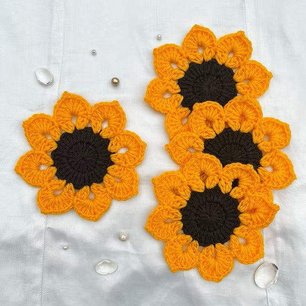 P Palettes Handmade Crochet Sunflower Coaster – Cute Floral Drink Coaster for Home Decor