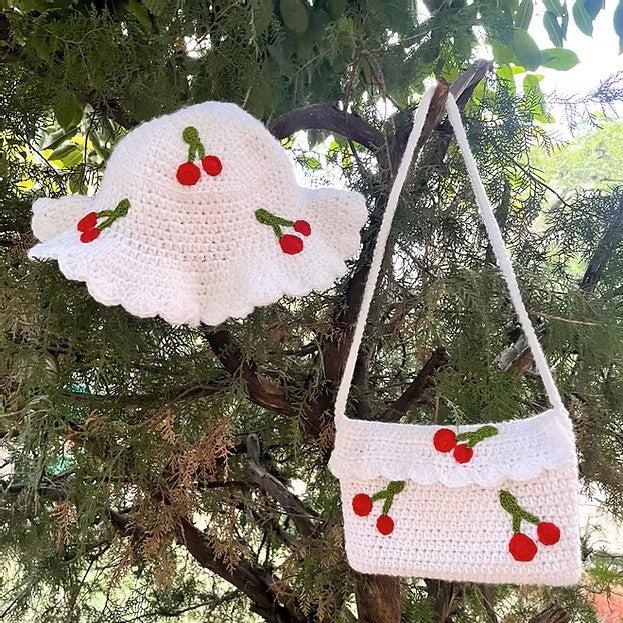 P Palettes Cherry Crochet Bag & Cap Set – Cute Handmade Aesthetic Accessories for Women & Girls