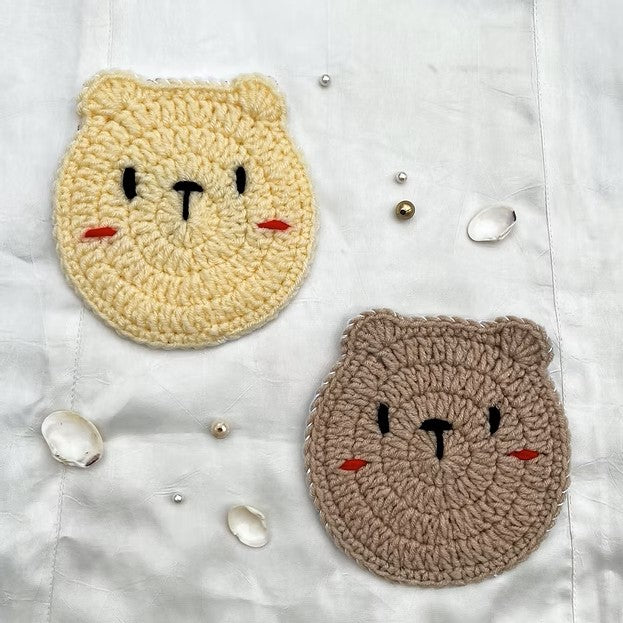 P Palettes Handmade Crochet Teddy Coaster – Cute Bear Drink Coaster for Home Decor