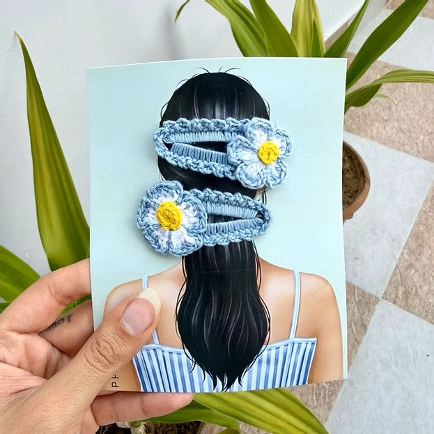 P Palettes Handmade Crochet Floral Bluebell Hair Clips –  Cute Aesthetic Hair Accessories for Women & Girls