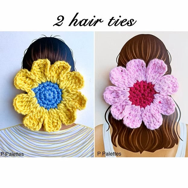P Palettes Crochet Flower Hair Tie Combo – Cute Handmade Floral Scrunchies for Women & Girls