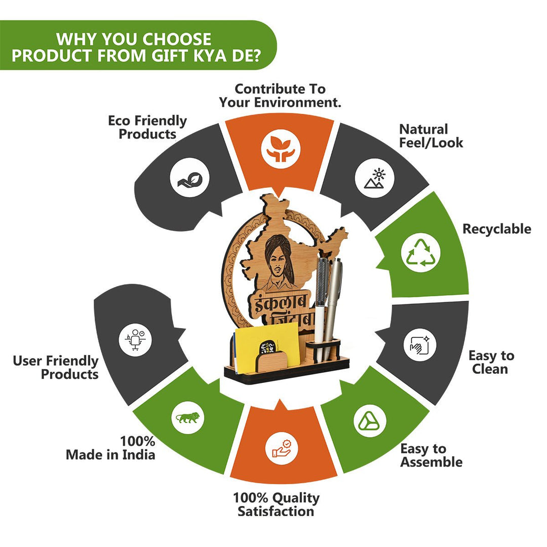 Gift Kya De Political Pen Stand and Card Holder | Gandhi Ji, Ambedkar Ji & Bhagat Singh Ji  | Wise Quotes | Mementos