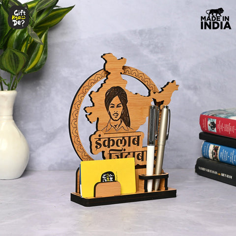 Gift Kya De Political Pen Stand and Card Holder | Gandhi Ji, Ambedkar Ji & Bhagat Singh Ji  | Wise Quotes | Mementos