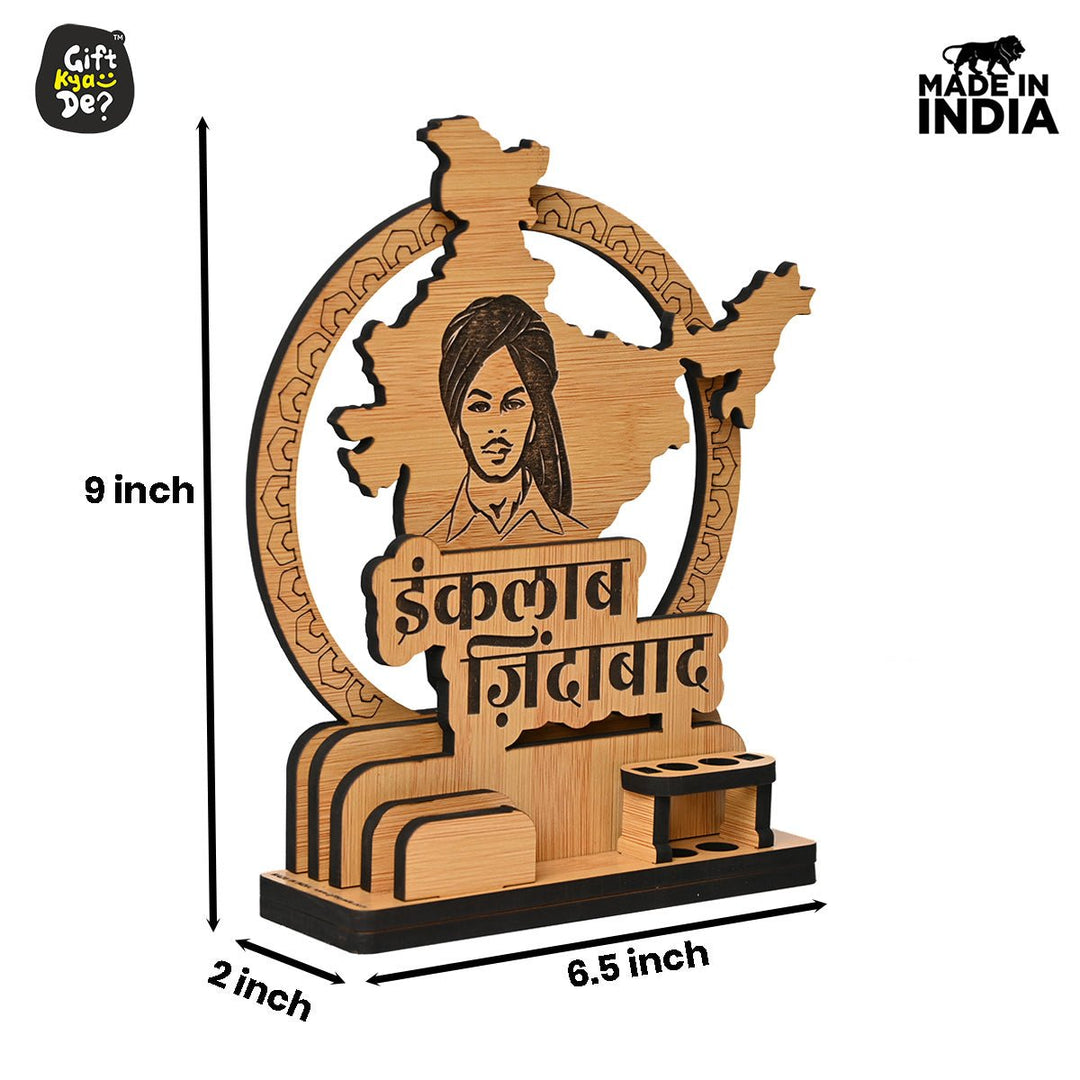 Gift Kya De Political Pen Stand and Card Holder | Gandhi Ji, Ambedkar Ji & Bhagat Singh Ji  | Wise Quotes | Mementos