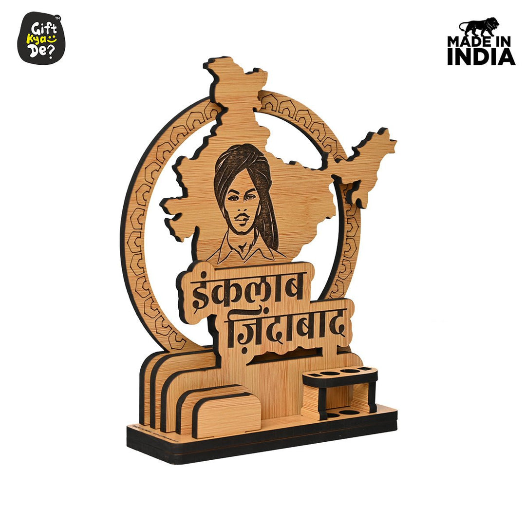 Gift Kya De Political Pen Stand and Card Holder | Gandhi Ji, Ambedkar Ji & Bhagat Singh Ji  | Wise Quotes | Mementos