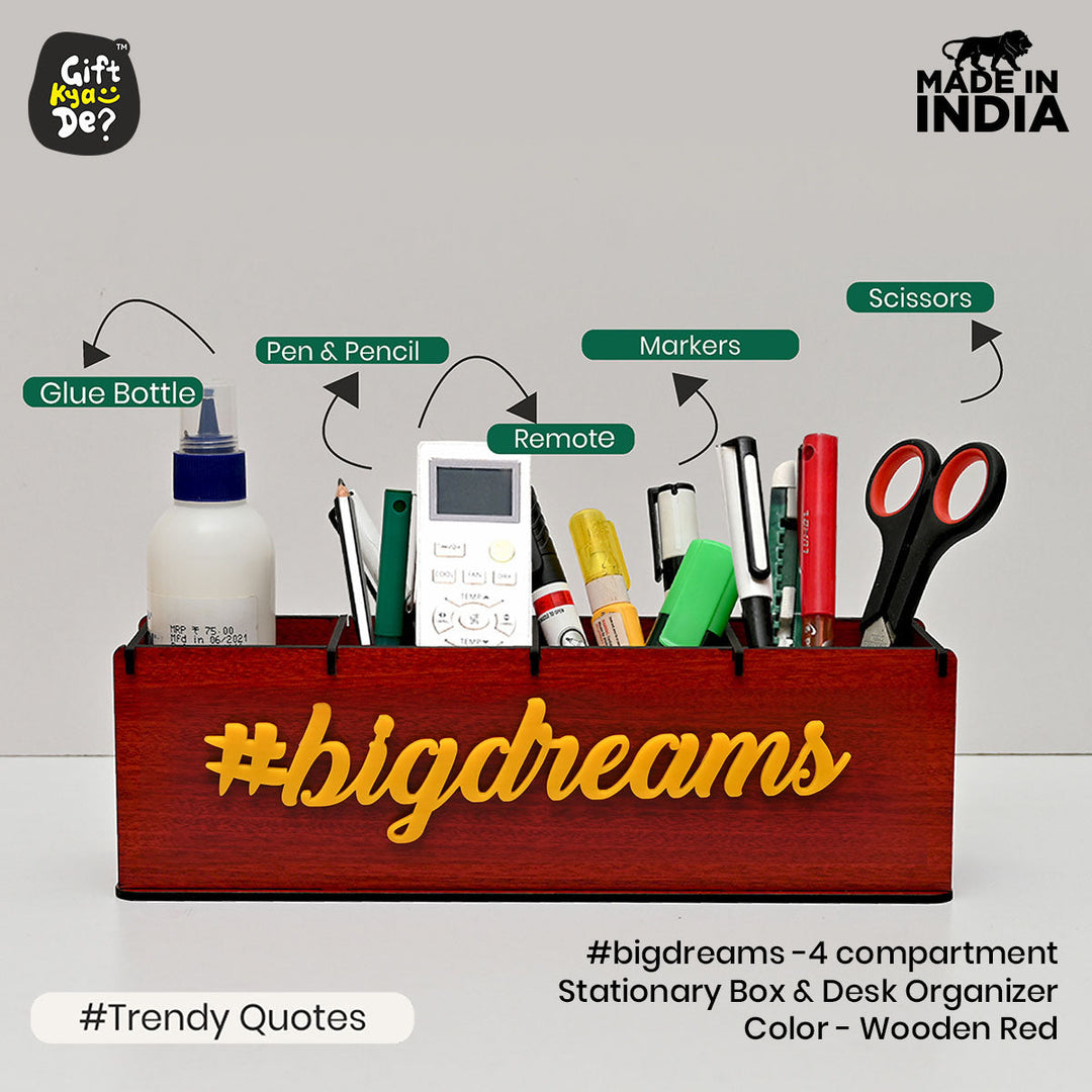 Gift Kya De Motivational Desk Organizer | 4 Compartments | Desk Accessories