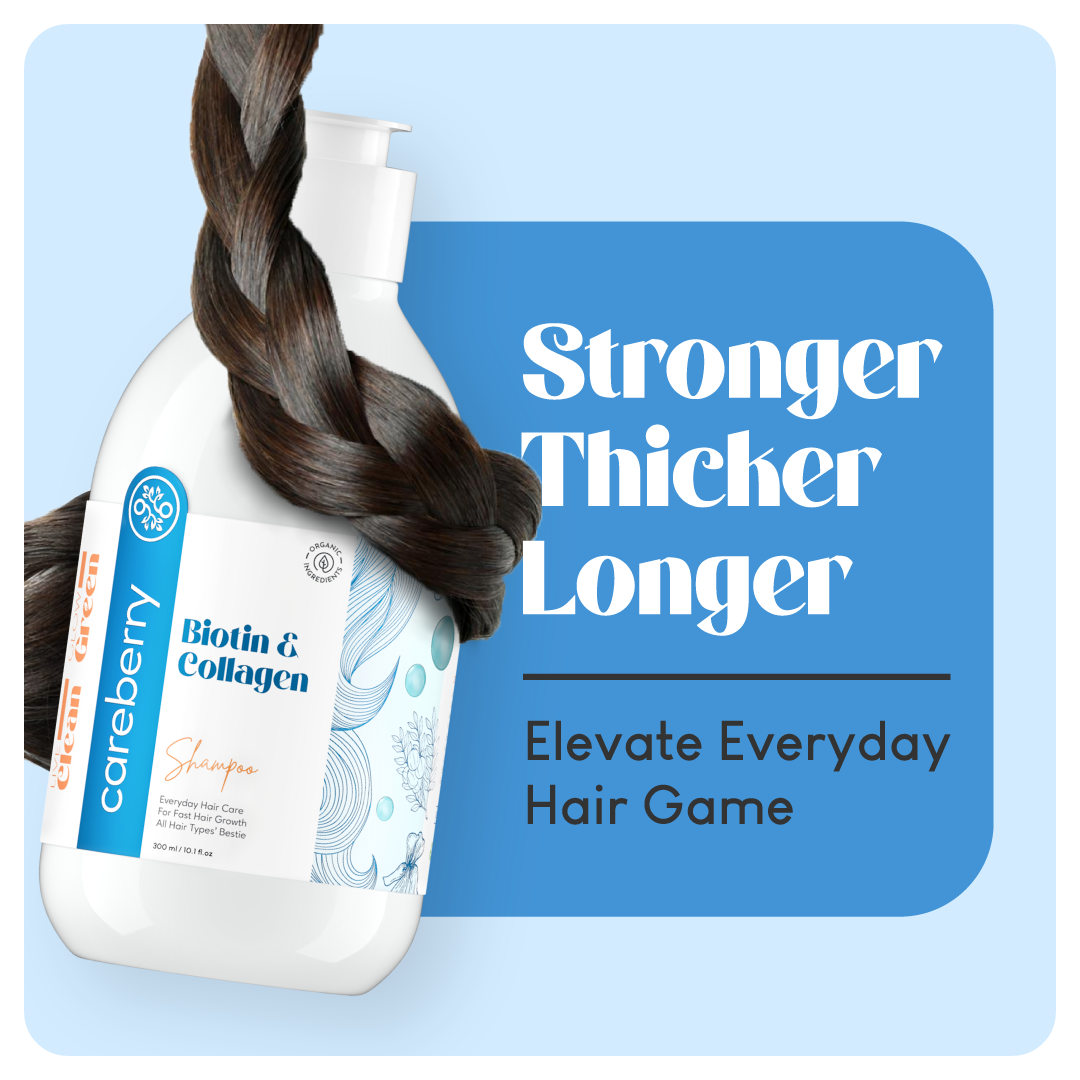Careberry Biotin & Collagen Everyday Shampoo 300ml (Pack of 2) Hair Growth & Thickening Formula, Mild Daily Use Shampoo for All Hair Types, Men & Women, Sulphate & Paraben Free