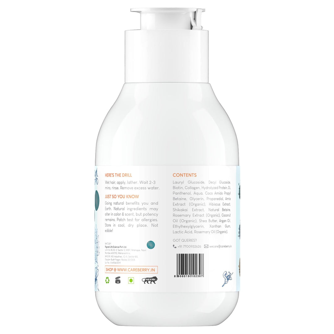 Careberry Biotin & Collagen Shampoo | Fast Hair Growth & Anti-Hair Fall | Damage Repair | Sulphate & Paraben-Free | Ayurvedic | Pro-Vitamin B5 | Mild Daily Shampoo | For Men & Women