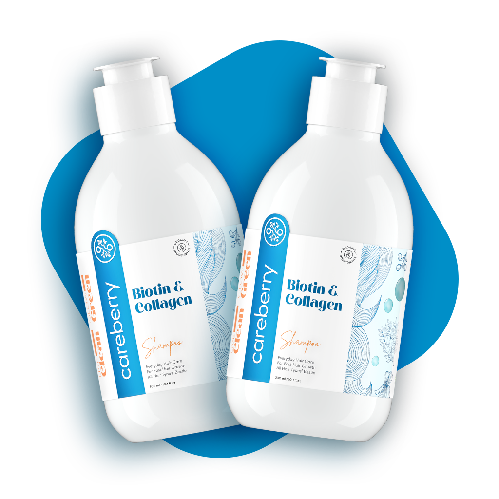 Careberry Biotin & Collagen Everyday Shampoo 300ml (Pack of 2) Hair Growth & Thickening Formula, Mild Daily Use Shampoo for All Hair Types, Men & Women, Sulphate & Paraben Free
