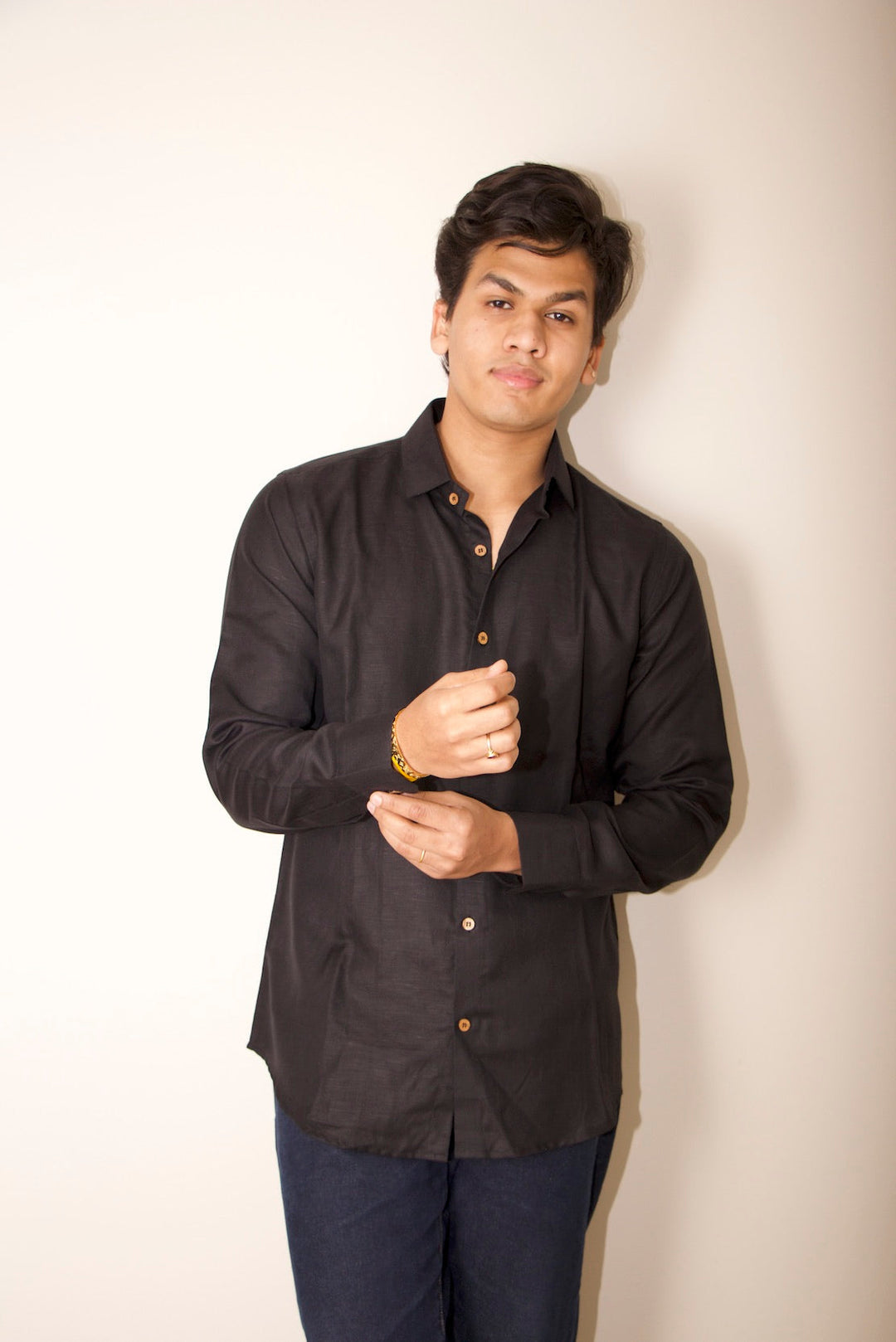 Bahem Men Black Hemp-Lyocell Shirt