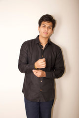 Bahem Men Black Hemp-Lyocell Shirt