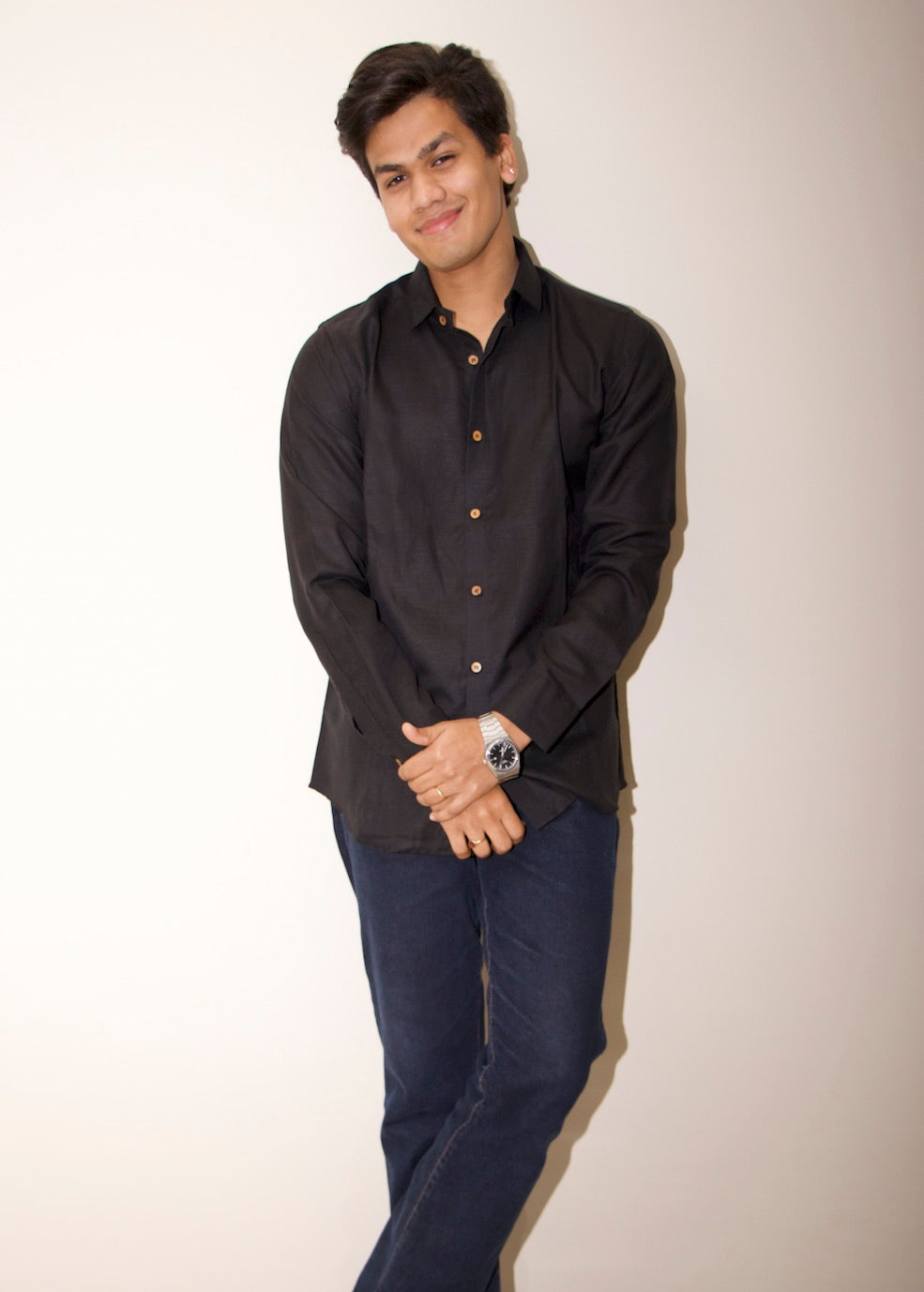 Bahem Men Black Hemp-Lyocell Shirt