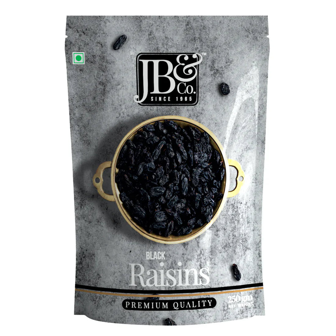 JB&CO Afghan Black Raisins (Kali Kishmish) with Seed - 250 gm