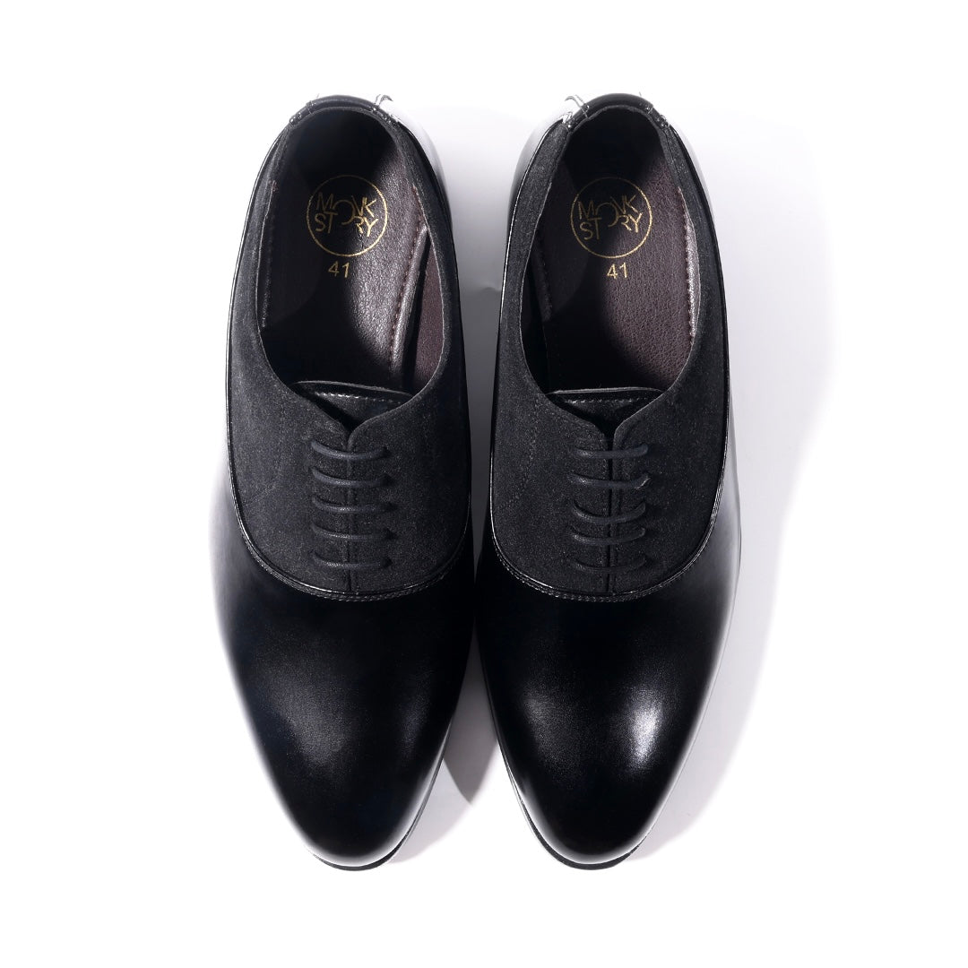 Monkstory Glossy-Suede Oxford Hybrid Lace-ups - Black