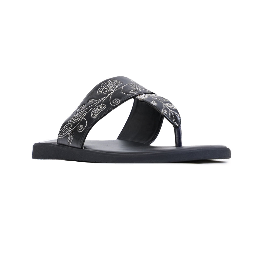 T-Rad Intricate Floral Embroidery Sandals - Black