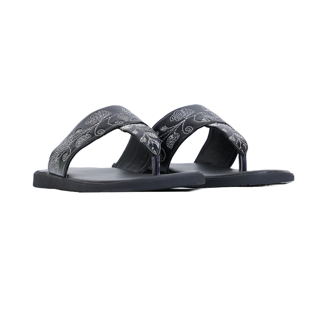 T-Rad Intricate Floral Embroidery Sandals - Black