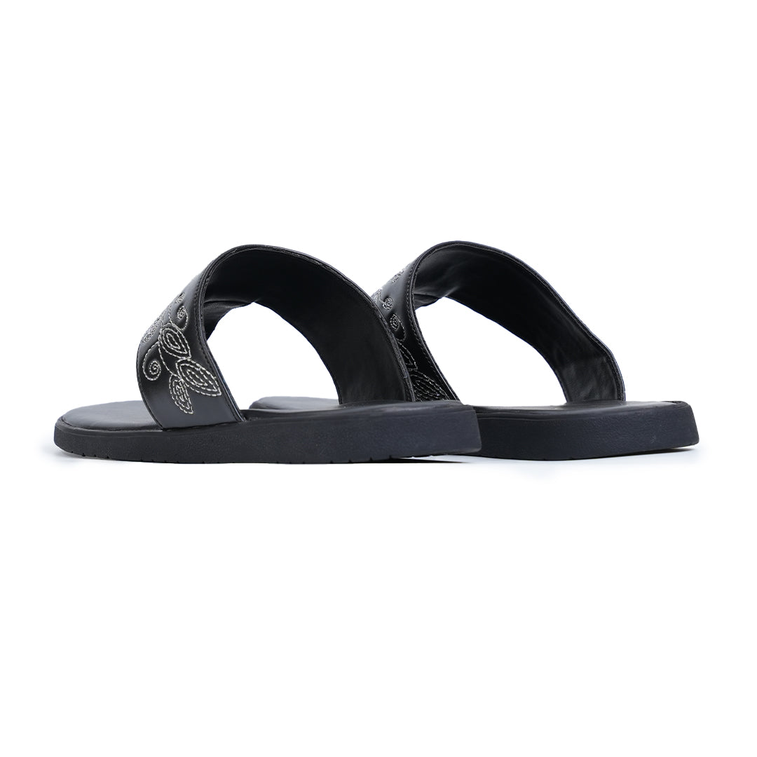 T-Rad Intricate Floral Embroidery Sandals - Black