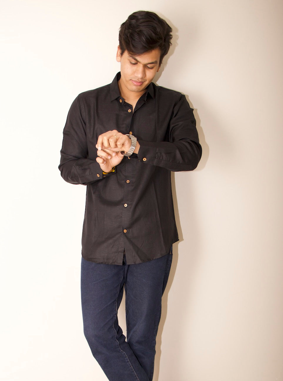 Bahem Men Black Hemp-Lyocell Shirt