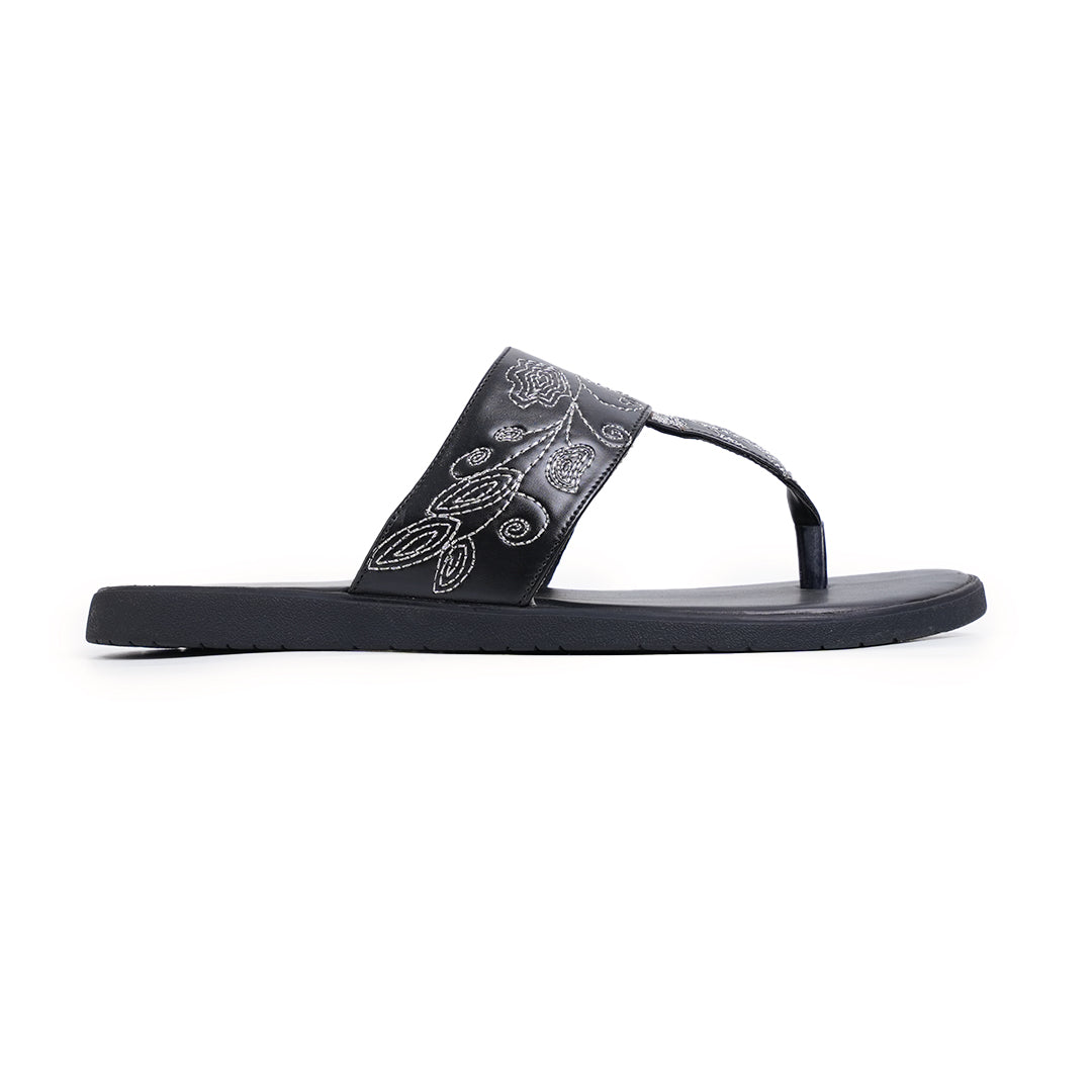 T-Rad Intricate Floral Embroidery Sandals - Black