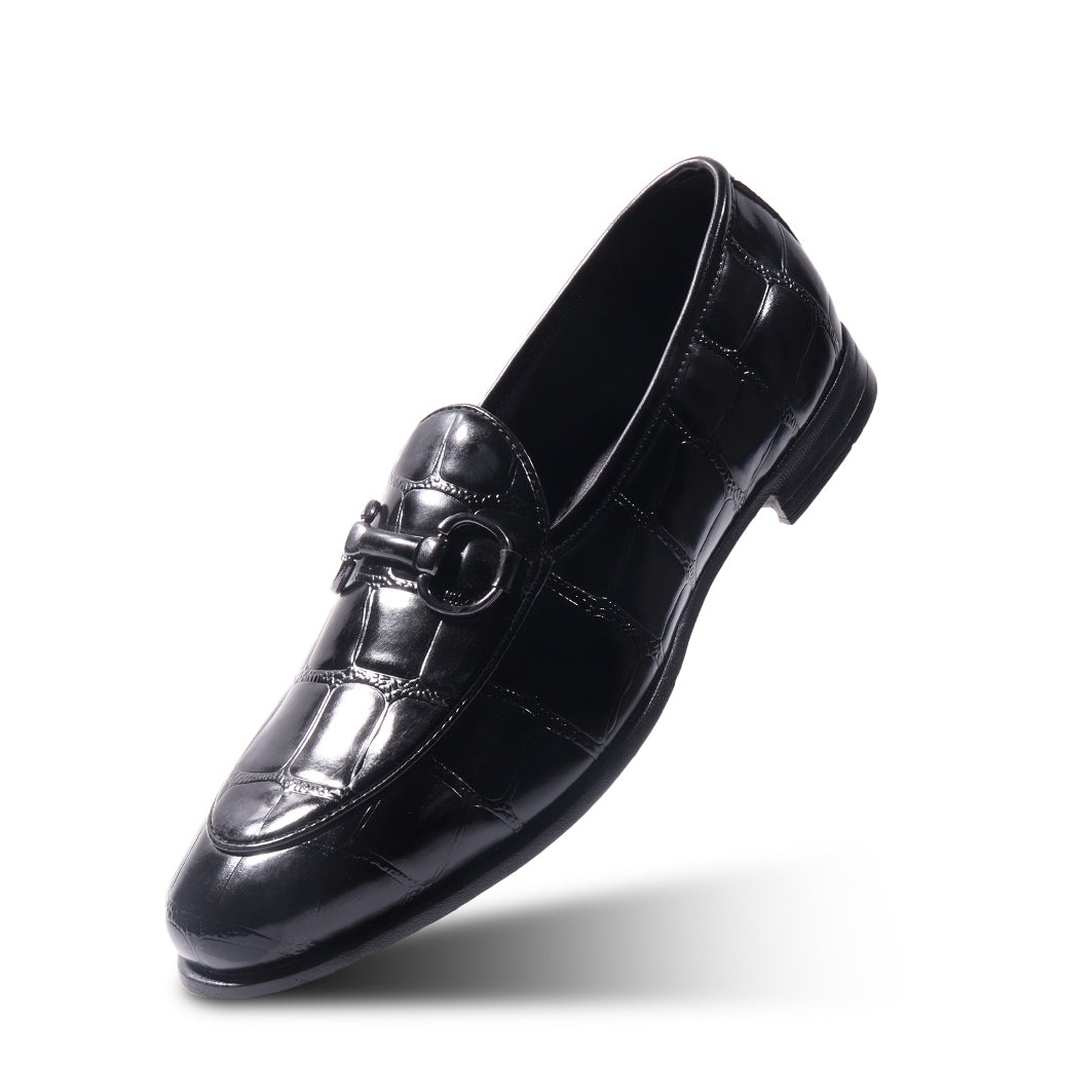 Monkstory Horsebit Smart Croc-Effect Slip-Ons – Black
