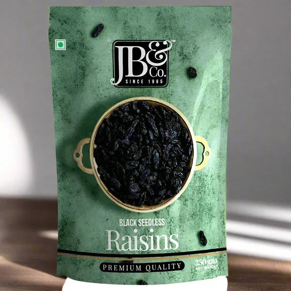 JB&CO Afghan Seedless Black Raisins (Kali Kishmish) - 250 gm