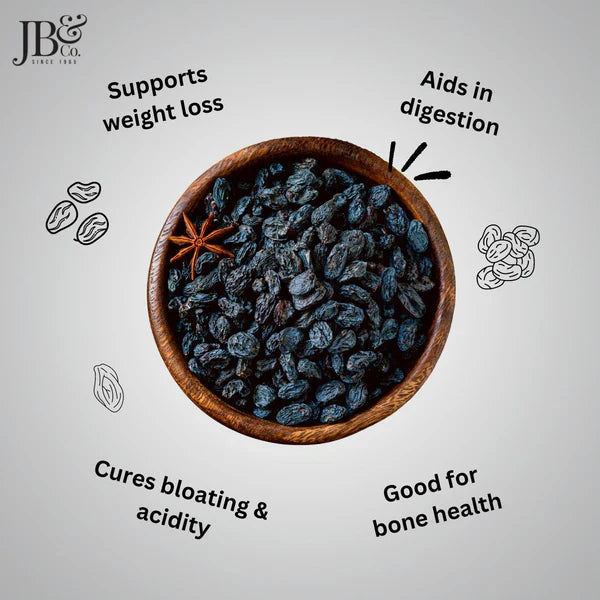JB&CO Afghan Black Raisins (Kali Kishmish) with Seed - 250 gm